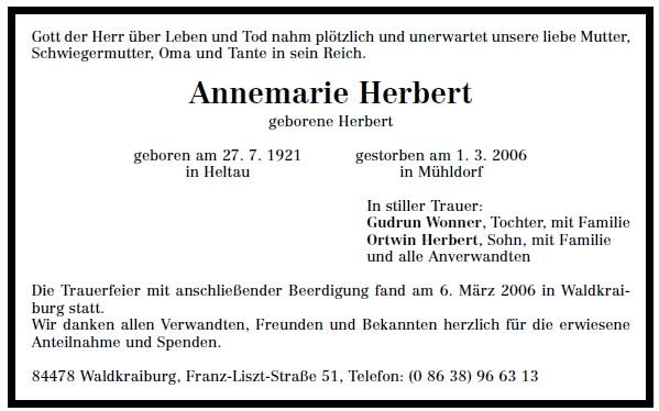 Herbert Annemarie 1921-2006Todesanzeige